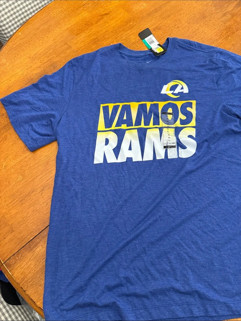 Nike Royal Blue 'Vamos Rams' Graphic Tee with Yellow & White Print xl